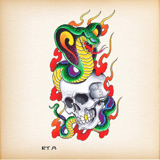 Traditional Tattoo   Snake & Skull