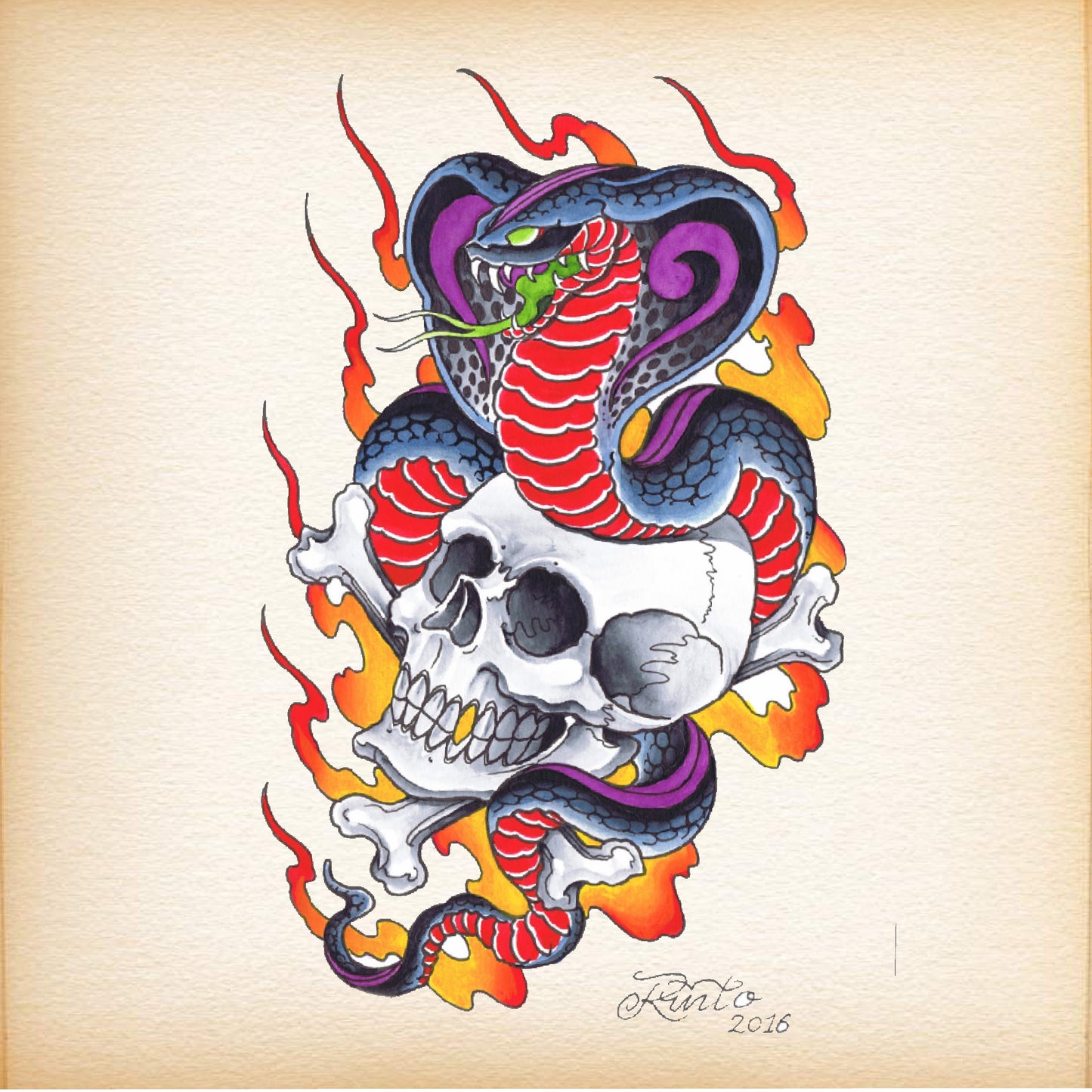 Traditional Tattoo   Snake & Skull 1