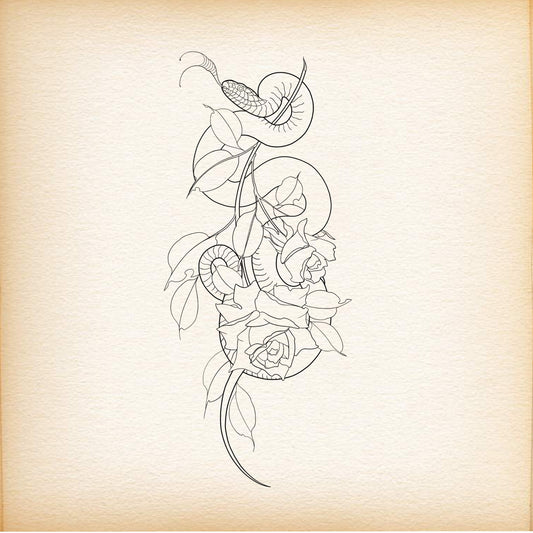 Fine Line Tattoo   Snake & Flower