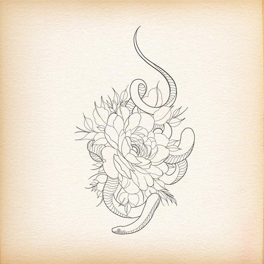 Fine Line Tattoo   Snake & Peony