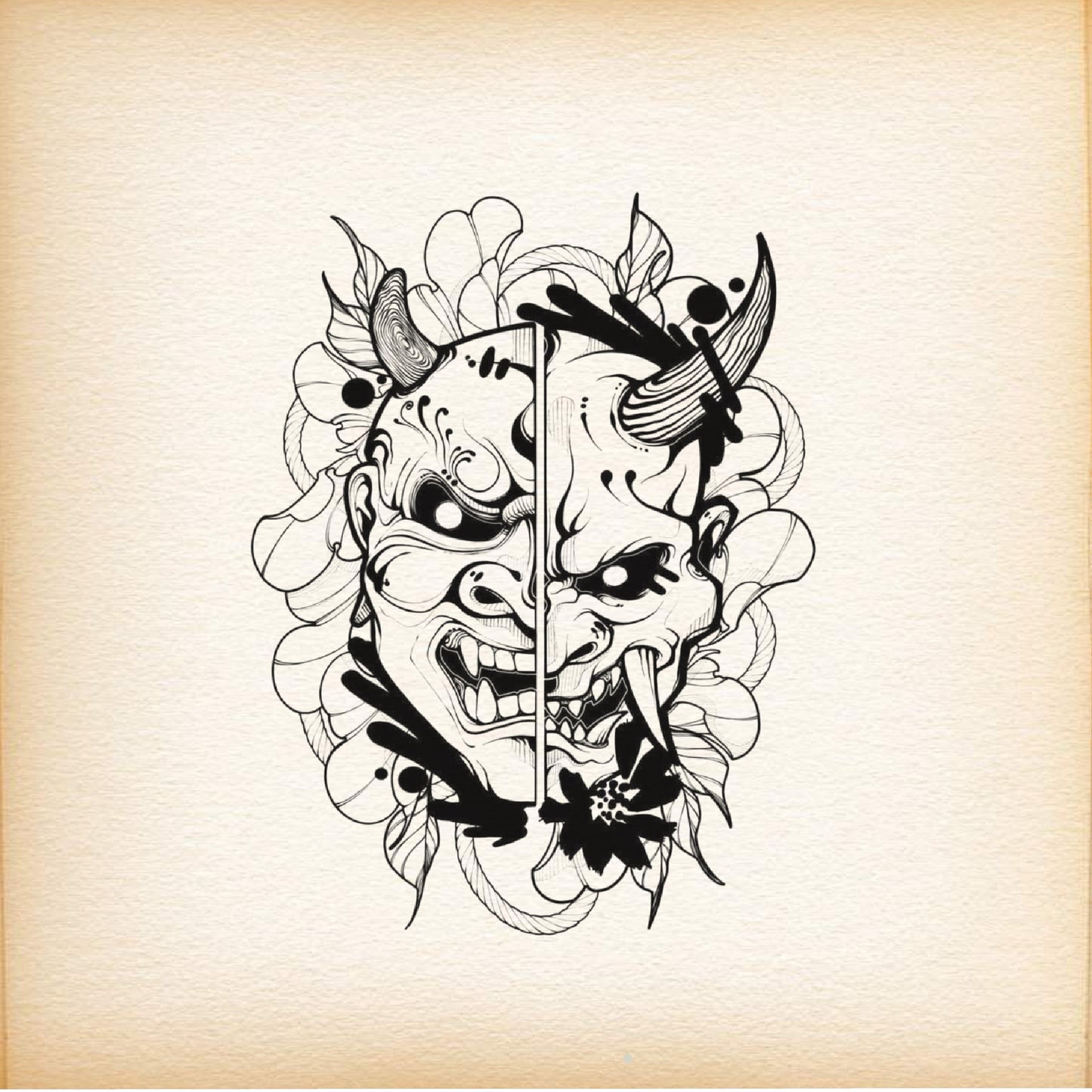 Fine Line Tattoo   Half Hannya